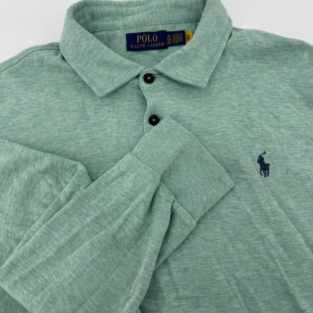 Polo Ralph Lauren Mens XL Long Sleeve Polo Shirt Heathered Sage Green Jersey